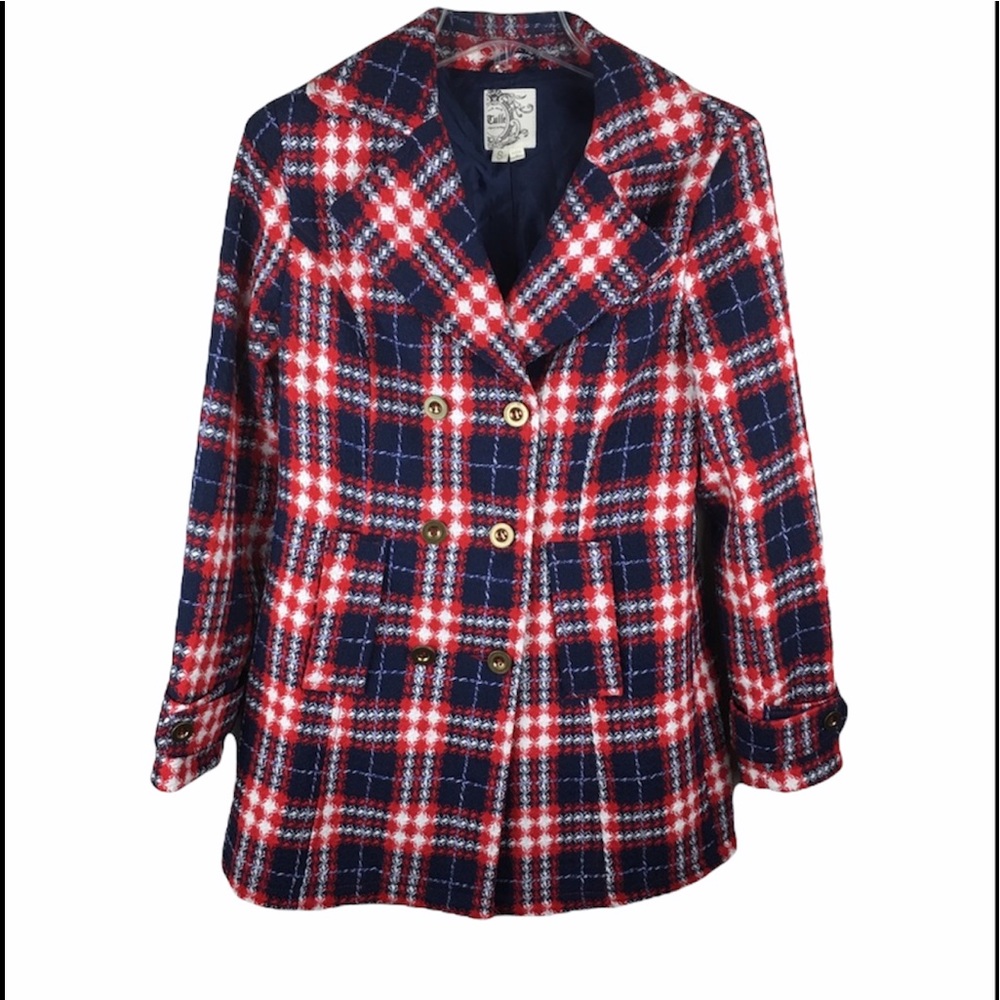 Anthropologie Tulle plaid double breasted coat